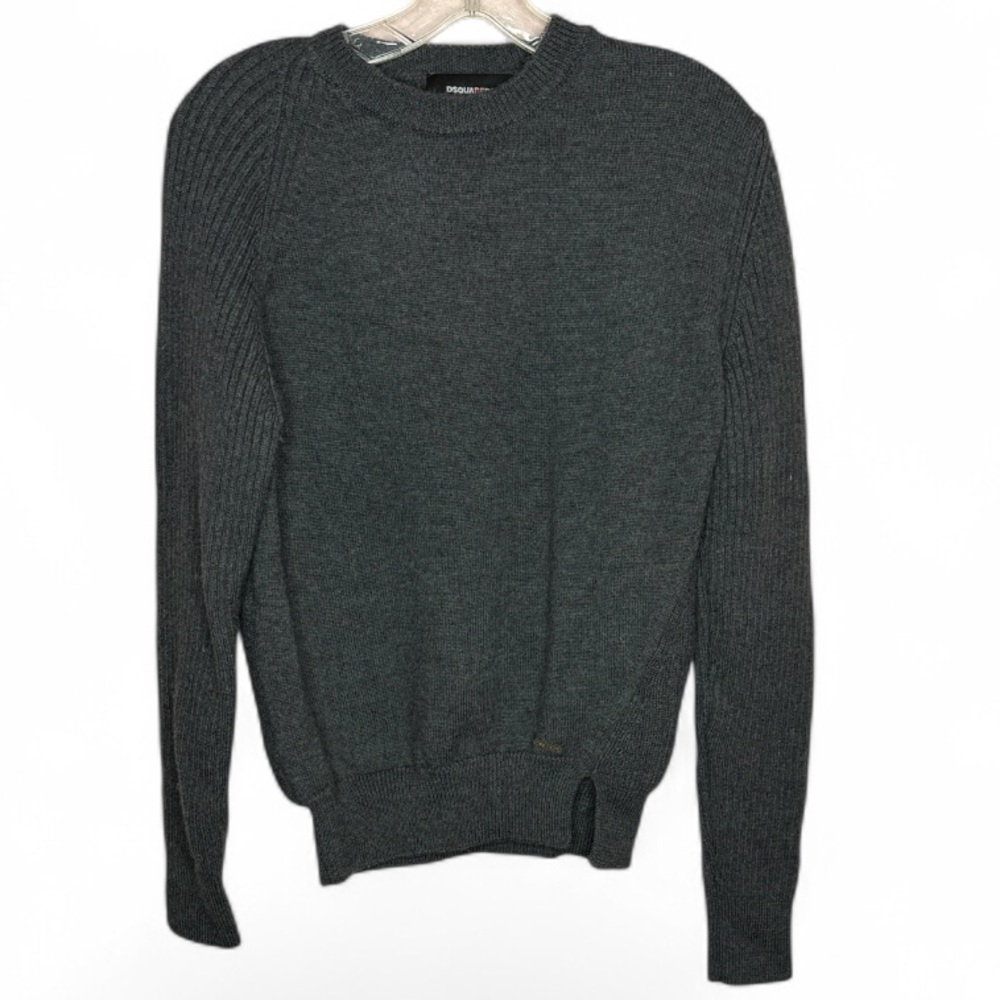 Dsquared2 Grey 100% Wool Crewneck Women’s Sweater Ribbed Sleeves. Size L